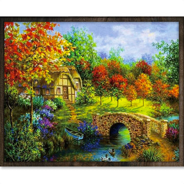 Huis in Kleurrijk Bos - Diamond Painting - 40x50cm - Rond